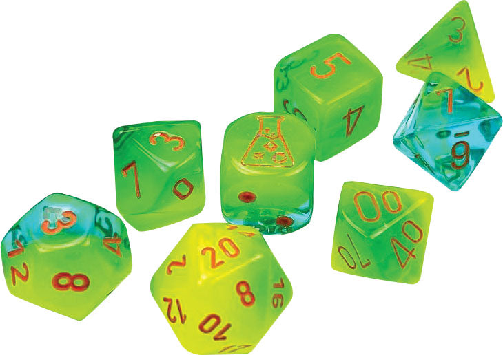 Chessex Dice: Lab Dice 5 Gemini: Poly Plasma Green-Teal/orange Luminary (7)