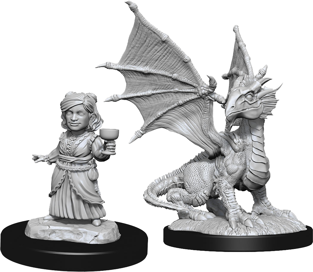 Dungeons & Dragons Nolzur's Marvelous Unpainted Miniatures: W13 Silver Dragon Wyrmling & Female Halfling