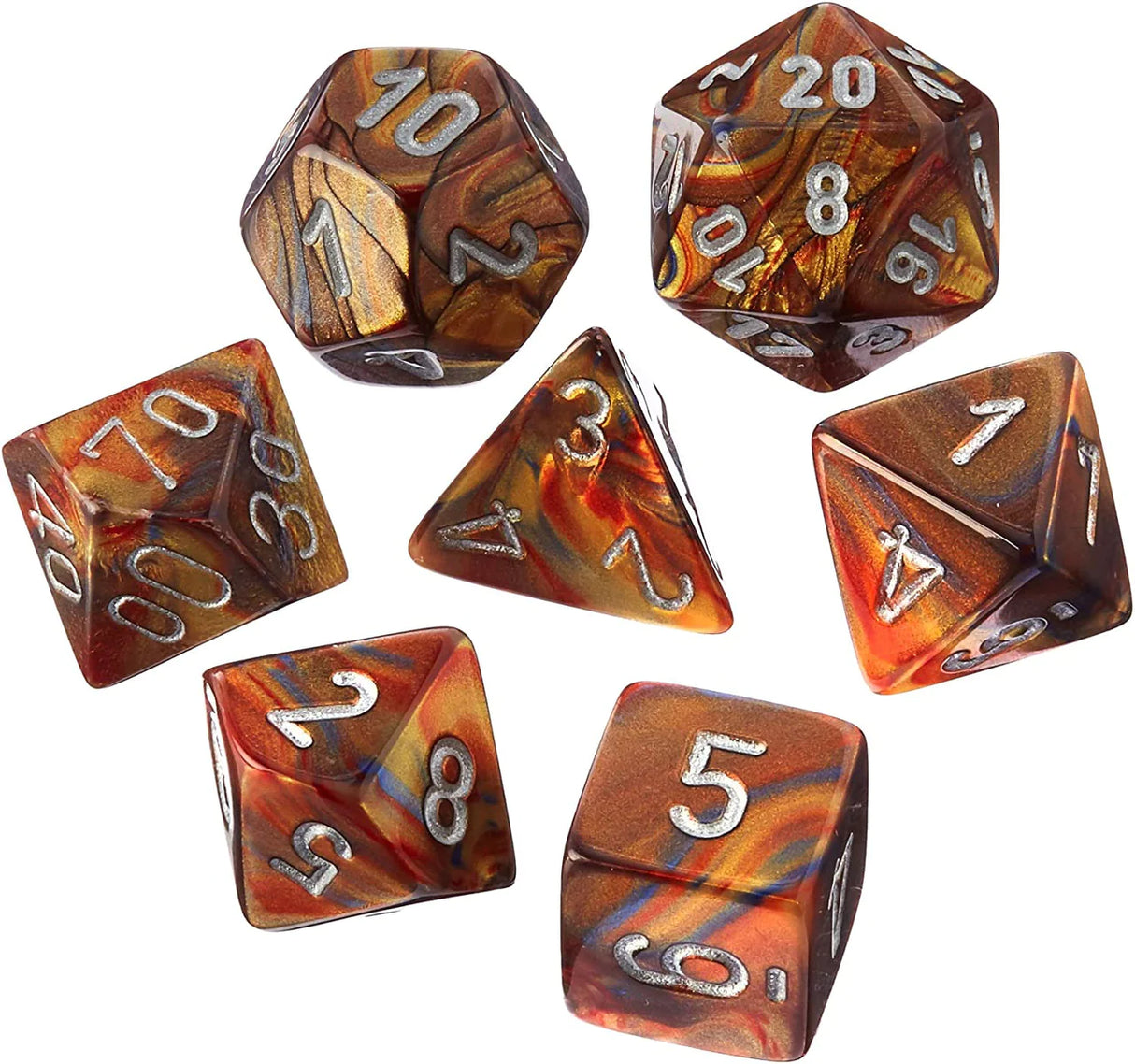 Chessex Dice: Lustrous: Mini-Polyhedral Gold/Silver 7-Die Set