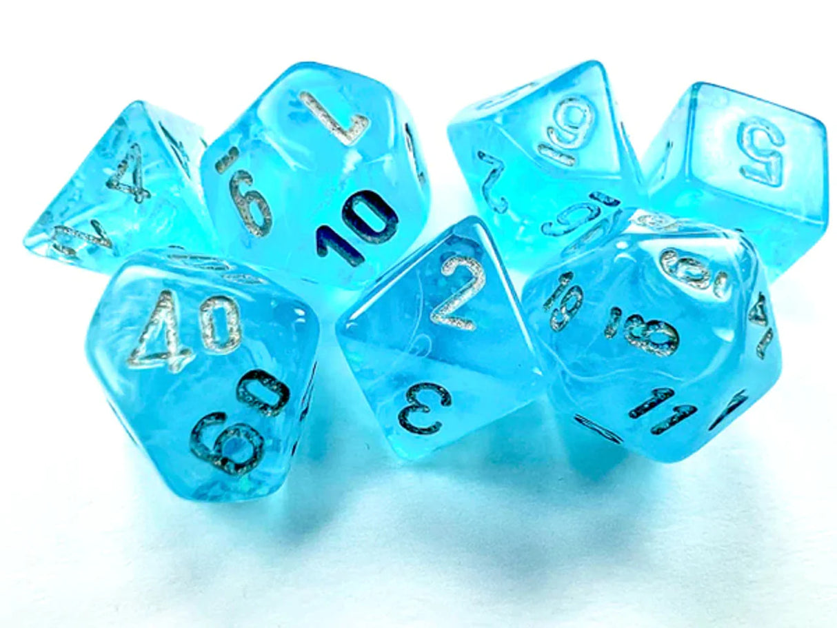 Chessex Dice: Luminary: Mini-Polyhedral Sky/Silver 7-Die Set