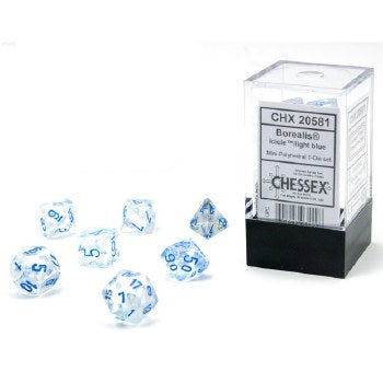 Chessex Dice: Borealis: Mini-Polyhedral Icicle/light blue Luminary 7-Die Set