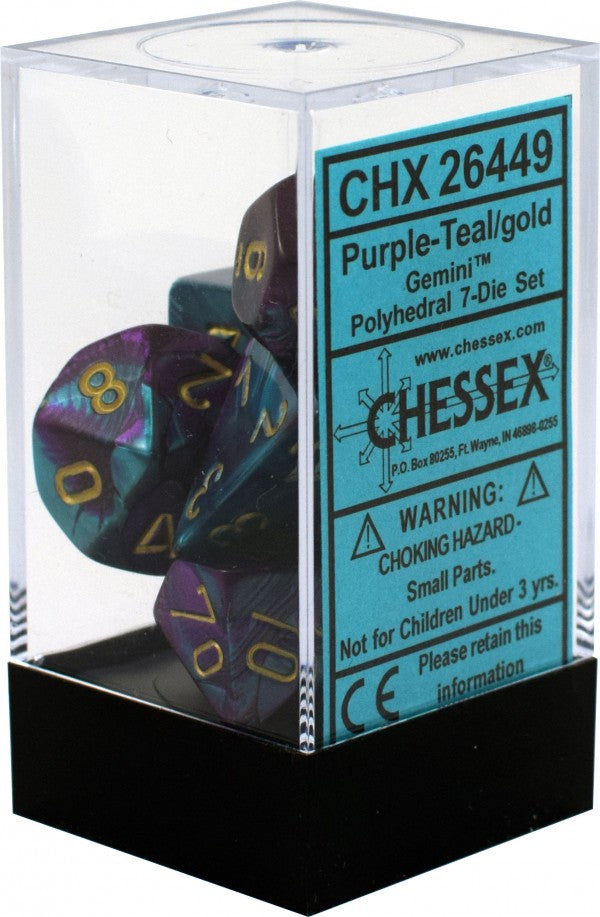 Chessex Dice: Gemini 5 16mm D6 Purple Teal/Gold (12)