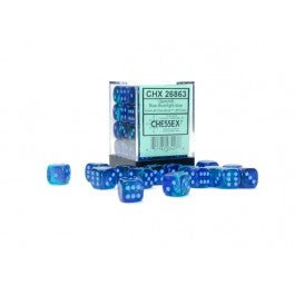 Chessex Dice: Gemini: 12mm d6 Blue-Blue/light blue Luminary Dice Block (36 dice)