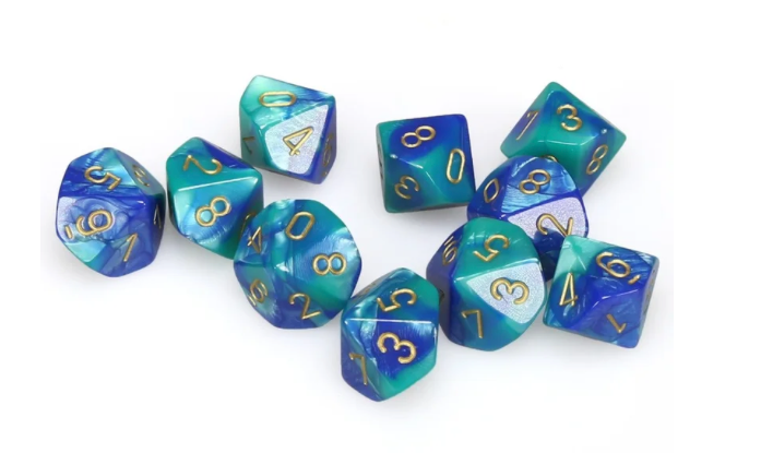 Chessex Dice: Gemini 7: Poly D10 Blue/Teal/Gold (10)