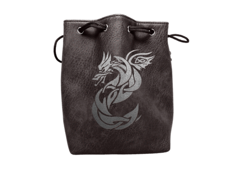 Black Leather Lite Celtic Knot Dragon Design Self-Standing Large Dice Bag