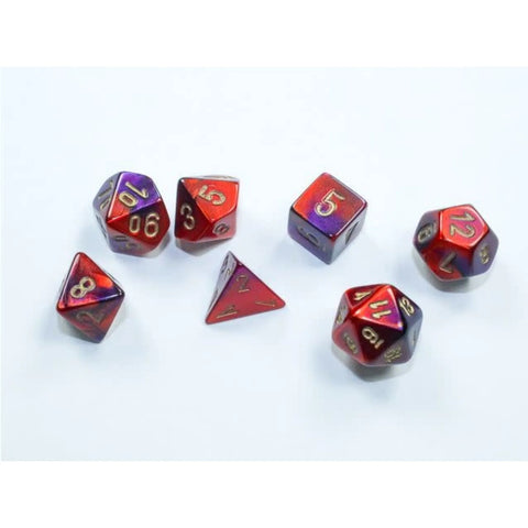 Chessex Dice: Gemini: Mini-Polyhedral Purple-Red/Gold 7-Die Set