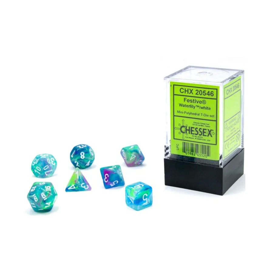 Chessex Dice: Festive: Mini-Polyhedral Waterlily/white 7-Die set