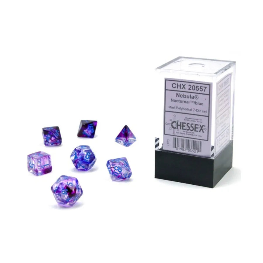 Chessex Dice: Nebula: Mini-Polyhedral Nocturnal/blue Luminary 7-Die Set