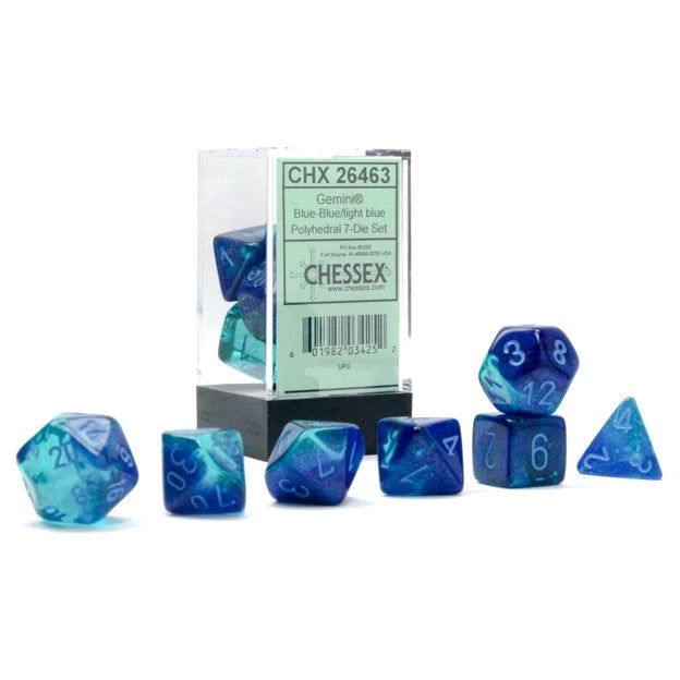 Chessex Dice: Gemini: Poly Blue-Blue/light blue Luminary 7-Die Set