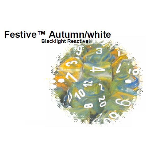 Chessex Dice: Lab Dice Festive: Poly Autumn/White (7)