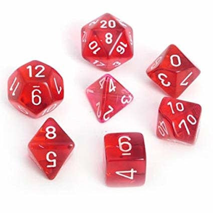 Chessex Dice: Translucent: Poly Red/White Revised 7-Die set