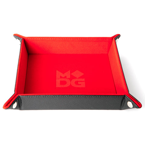 Dice Tray: Velvet Folding Tray w/ Leather Backing 10" x 10" Red