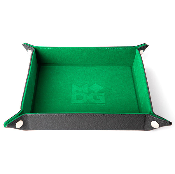 Dice Tray: Velvet Folding Tray w/ Leather Backing 10" x 10" Green