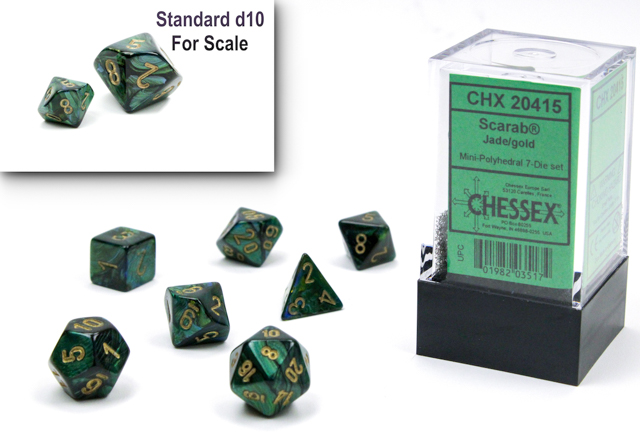 Chessex Dice: Jade: Mini-Polyhedral Jade/Gold 7-Die Set
