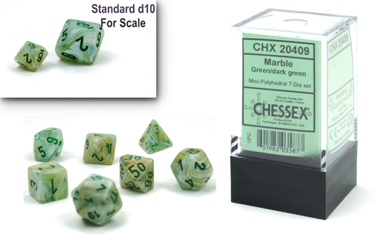 Chessex Dice: Marble: Mini-Polyhedral Green/Dark Green 7-Die Set